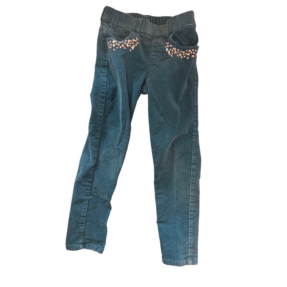 Y2K Gymboree Girls Teal Blue Corduroy Pants Sequin Accents Sz 5 Pull On Slim Leg